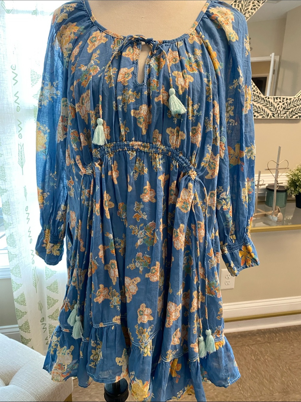 Free People Blue Floral Tassel Dress f